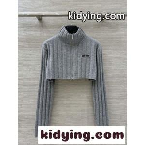 ウールカシミヤ クロップドジップニット ミュウミュウ コピー ニット 偽物 グレーkid26zCuyCm
