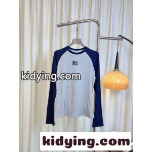 ミュウミュウ ブランド コピー Tシャツ 偽物 ロゴ刺繍 ラグラン ロングスリーブTシャツkid2619jmCa