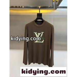 おしゃれ ロゴ入り クルーネック 長袖Tシャツ ルイ・ヴィトン Tシャツ 偽物 ブラウンkid26uOT5ze