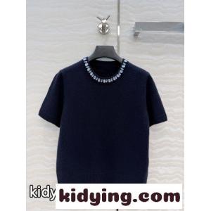 カシミヤ クルーネック 半袖セーター プラダ コピー セーター 偽物 ネイビーkid26n4nOPz