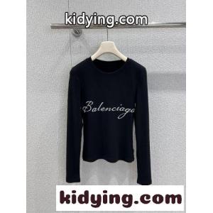 ロゴ刺繍 クルーネック 長袖Tシャツ バレンシアガ ブランド コピー Tシャツ 偽物 ブラックkid26uGryKb