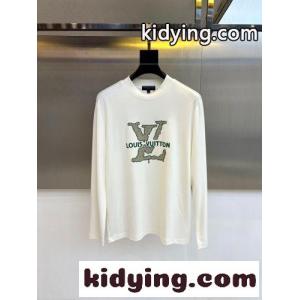 おしゃれ ロゴ入り クルーネック 長袖Tシャツ ルイ・ヴィトン Tシャツ 偽物 ホワイトkid26u81req