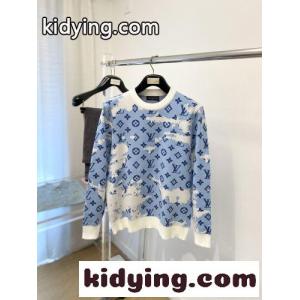 上品 おしゃれ 総柄 クルーネック ルイ・ヴィトン セーター 偽物 プルオーバー ライトブルーkid26jK5L5D