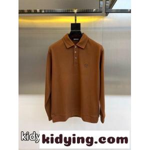 エルメネジルド・ゼニア Tシャツ 偽物 シンプル 上品 ロゴ 長袖 ポロシャツ ブラウンkid26HTjCKr