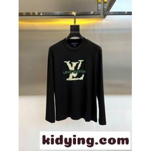 おしゃれ ロゴ入り クルーネック 長袖Tシャツ ルイ・ヴィトン Tシャツ 偽物 ブラックkid26On4Xri