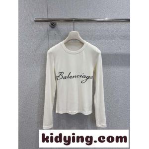 ロゴ刺繍 クルーネック 長袖Tシャツ バレンシアガ ブランド コピー Tシャツ 偽物 ホワイトkid26yy49fe