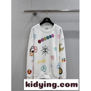 遊び心満載～プリント スウェットシャツ シャネル ブランド コピー Tシャツ コピー コットン ホワイトkid26H9D8jy