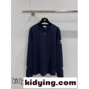 カジュアル 定番 CCロゴ コットン 長袖Tシャツ シャネル コピーブランド Tシャツ コピー ネイビーkid26HvayaC