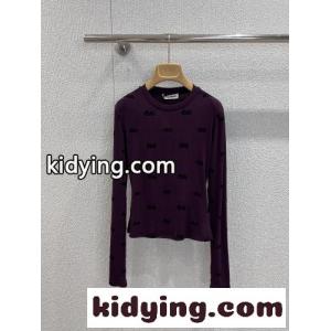 miu miu ブランド コピー ロゴ総柄 ロングスリーブトップス ミュウミュウ ブランド コピー Tシャツ 偽物 パープルkid26uuyGHz