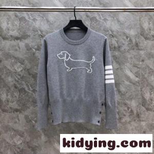 シンプル 可愛い 4BAR ヘクター クルーネックニット トムブラウン ブランド コピー セーター 偽物 グレーkid26rCuyCa