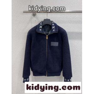 ユニセックス ルイ・ヴィトン ジャケット 偽物 レザーパッチフリースブルゾン ネイビーkid26115DGD