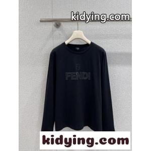 シンプル ロゴ入り 長袖Tシャツ フェンディ ブランド コピー Tシャツ 偽物 コットン ブラックkid26yyGDye