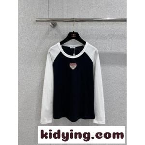 配色ラグランスリーブ コットン 長袖Tシャツ シャネル ブランド コピー Tシャツ 偽物 トップス ブラックkid26Dm8PHf