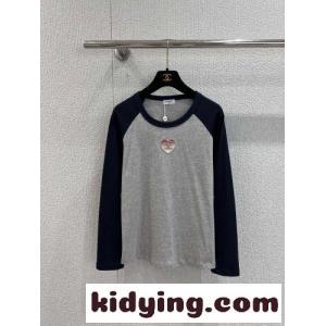 シャネル コピーブランド Tシャツ 偽物 配色ラグランスリーブ コットン 長袖Tシャツ トップス グレーkid26PDymKv