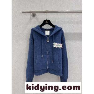 シンプル ニット ジップアップパーカー シャネル コピーブランド パーカー コピー ブルーkid26PvyK5D