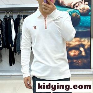 上品 カジュアル ハーフジップ 長袖 ポロシャツ エルメス コピー Tシャツ 偽物 ホワイトkid26DiOXjm