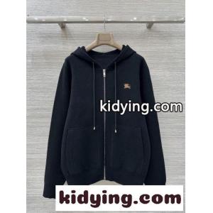 シンプル 上品 ジップアップ ニットパーカー バーバリー コピー ニット 偽物 ブラックkid26fOruea