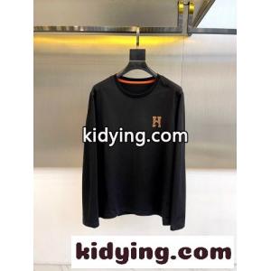 シンプル コットン 長袖Tシャツ エルメス ブランド コピー Tシャツ コピー クルーネック ブラックkid26LLviCy
