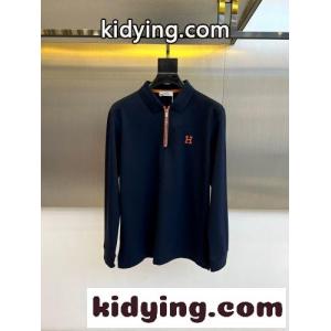 エルメス コピー Tシャツ 偽物 上品 カジュアル ハーフジップ 長袖 ポロシャツ ネイビーkid2615HvWj