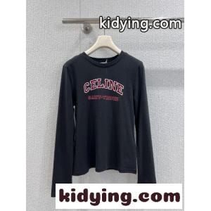 ベーシック カレッジロゴ 長袖Tシャツ セリーヌ コピーブランド Tシャツ 偽物 コットン ブラックkid26emC0fa