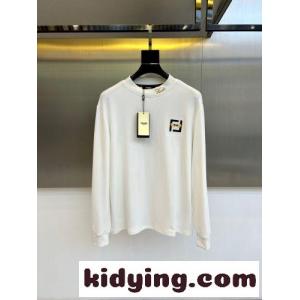 シンプル ロゴ刺繍 コットン 長袖Tシャツ フェンディ コピーブランド Tシャツ 偽物 トップス ホワイトkid26GHf4ra
