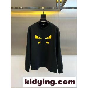 カジュアル コットン スウェットシャツ フェンディ スーパーコピー Tシャツ 偽物 クルーネック ブラックkid26aSnS1b