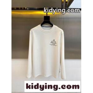 シンプル ロゴ クルーネック 長袖Tシャツ プラダ スーパーコピー Tシャツ 偽物 ホワイトkid26DKLL9r