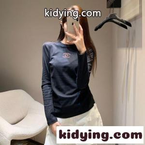 シンプル クルーネック コットン 長袖Tシャツ シャネル ブランド コピー Tシャツ コピー ブラックkid26WvOjuq