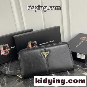シンプル 上品 ラウンドファスナー 長財布 プラダ コピー 財布 コピー ユニセックス ブラックkid26meSv0r