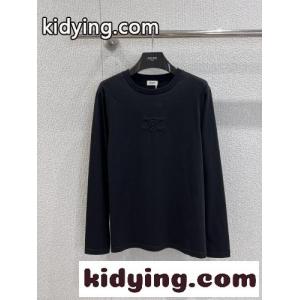 シンプル コットン 長袖Tシャツ セリーヌ ブランド コピー Tシャツ コピー クルーネック ブラックkid26aWLzmi
