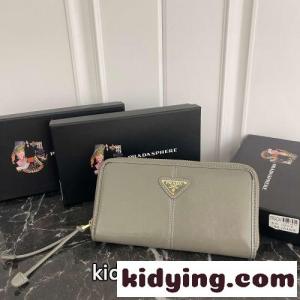 シンプル 上品 ラウンドファスナー 長財布 プラダ ブランド コピー 財布 コピー ユニセックス グレーkid26ziaG1D