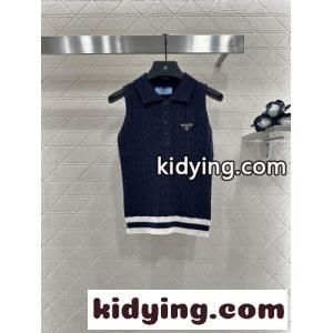 ケーブル編みノースリーブニットトップ プラダ コピー ニット 偽物 ネイビーkid26GT1LDC