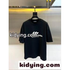 ゆったり プリントTシャツ バレンシアガ コピー Tシャツ 偽物 コットン ブラックkid26qCOH1b