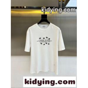 シンプル 上品 ロゴ入り クルーネック セリーヌ ブランド コピー Tシャツ 偽物 コットン ホワイトkid26DSPzSv