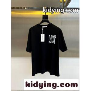 カジュアル ロゴプリント 半袖Tシャツ クリスチャン・ディオール コピー Tシャツ 偽物 ブラックkid268D0zWv