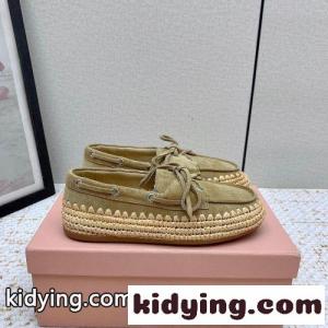 スエードxラフィア デッキシューズ ミュウミュウ コピー シューズ コピー カーキkid26iaGzGr