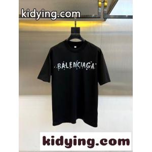 カジュアル プリント クルーネック 半袖Tシャツ バレンシアガ スーパーコピー Tシャツ 偽物 ブラックkid269LXPLn