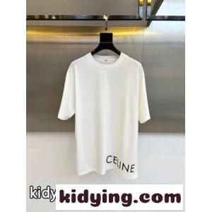 シンプル ロゴプリント 半袖Tシャツ セリーヌ ブランド コピー Tシャツ 偽物 クルーネック ホワイトkid26j0fKva