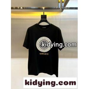 刺繍入り コットン 半袖Tシャツ ヴェルサーチ ブランド コピーェ Tシャツ 偽物 クルーネック ブラックkid26Hr8zOf