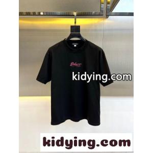 カジュアル ロゴプリント バレンシアガ スーパーコピー Tシャツ 偽物 クルーネック コットン ブラックkid26vemGPz