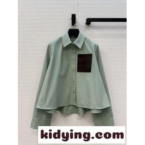 カジュアル リラックス コットン 長袖トップス ロエベ コピー シャツ コピー グリーンkid268zaGDy