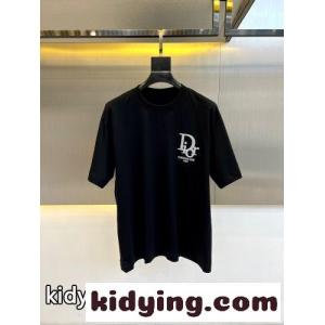目を引く ロゴ刺繍 クリスチャン・ディオール コピーブランド Tシャツ 偽物 クルーネック ブラックkid26vq0fie
