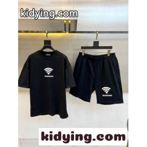 カジュアル 半袖Tシャツ＆ショートパンツ 上下セット バレンシアガ コピー セットアップ 偽物 ブラックkid264TXrqy