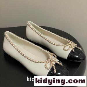 上品 可愛い 合わせやすい 25B バレリーナ シャネル コピー パンプス コピー ホワイトkid26S59vGb