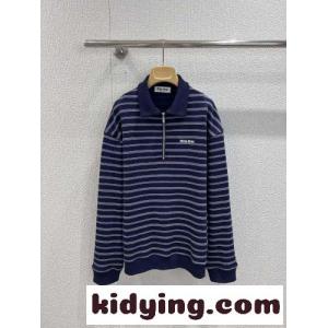 カジュアル ストライプハーフジップ ポロシャツ ミュウミュウ ブランド コピー Tシャツ コピー 長袖kid26OXXbOj