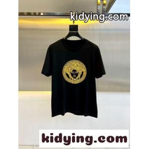 目を引く 刺繍入り 半袖Tシャツ ヴェルサーチ スーパーコピーェ Tシャツ 偽物 コットン ブラックkid26iy4HPf