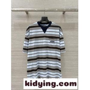 ストライプ コットン オーバーサイズTシャツ プラダ コピー Tシャツ  偽物 半袖トップスkid26aiCOPf