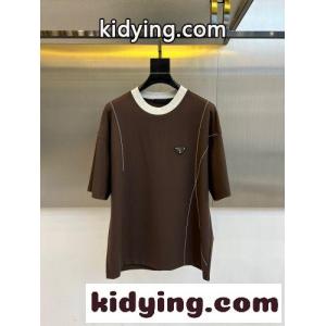 カジュアル リラックス クルーネック プラダ コピーブランド Tシャツ 偽物 コットン ブラウンkid269juOby