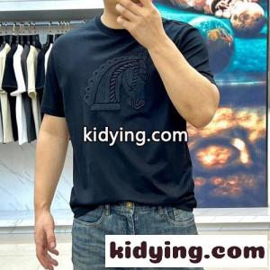 シンプル 上品 コットン クルーネック エルメス スーパーコピー Tシャツ 偽物 半袖トップス ブラックkid26KXHL5j
