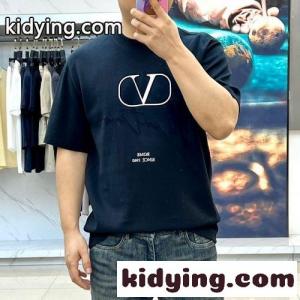 カジュアル クルーネック 半袖Tシャツ ヴァレンティノ スーパーコピー Tシャツ 偽物 コットン ブラックkid26uCOL9b